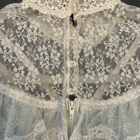 VTG Gunne Sax Jessica McClintock 70s Prairie Lace Prom Dress Pale Mint Size 7 - Picture 7 of 14